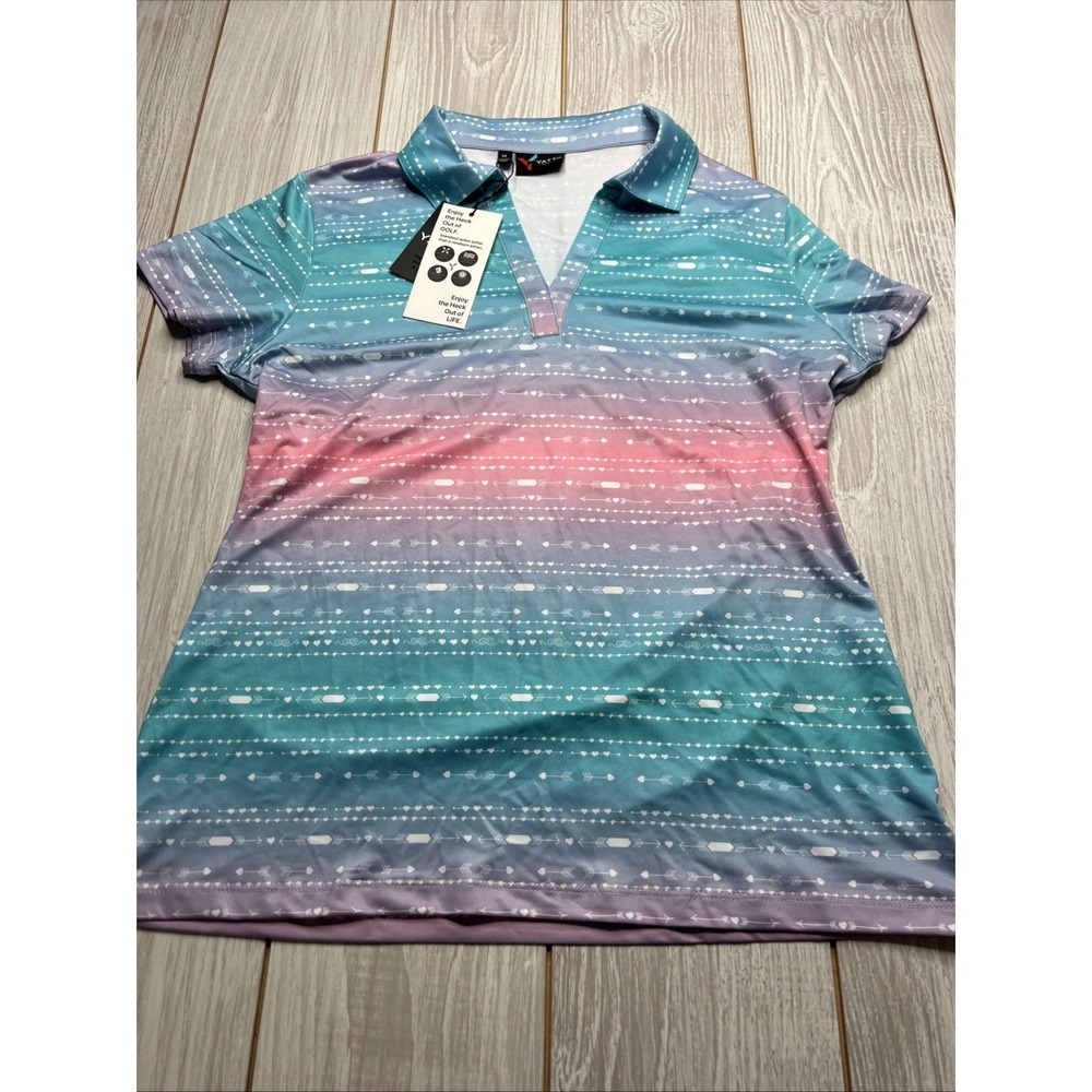 New Yatta Golf Womens Golf Short Sleeve Polo Womens Size Medium Blue Pink Purple
